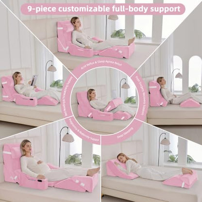 Wedge Pillow Set for After Surgery,Pink,9PCS-23.2" - color: Pink, size: 9PCS-23.2''