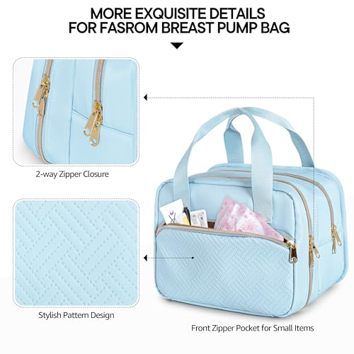 Fasrom Wearable Breast Pump Bag, Insulated Pump Carrying Case with Cooler - color: Blue