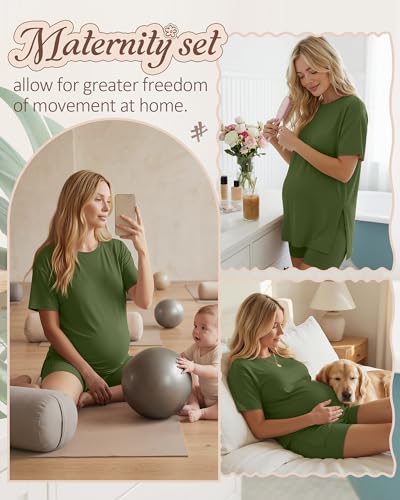 Women's Maternity Pajamas Set 2 Piece Outfits - color: Army Green, size: Small