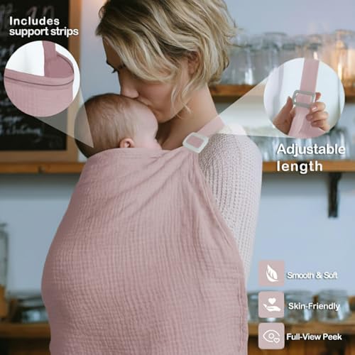 Muslin Nursing Covers for Breastfeeding,Blush Pink - color: Blush Pink