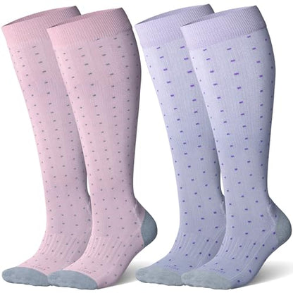 LEVSOX Bamboo Viscose Compression Socks Wide Calf 15-20 mmHg with Cushioned - color: Colorful Polka Dot, size: Large