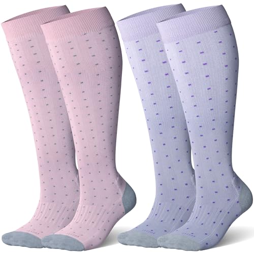 LEVSOX Bamboo Viscose Compression Socks Wide Calf 15-20 mmHg with Cushioned - color: Colorful Polka Dot, size: Large