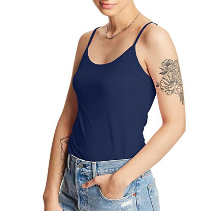 Hanes Women's Cami with Built-in Shelf Bra, Stretch Cotton Camisole, Adjustable Straps - color: Navy -1 Pack, size: Medium