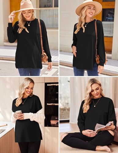 Ekouaer 3 Packs Maternity Shirts Split Side Pregnancy Workout Tops - color: 3pcs- Black + White + Grey, size: Medium