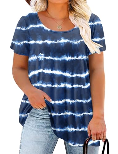 Magritta Women's Short Sleeve Crew Neck Plus Size Tunic Tops - color: Bluewhite, size: 2X