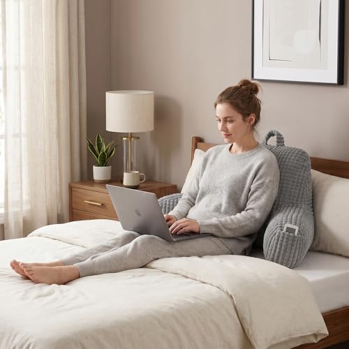 Reading Pillow with Arms for Sitting in Bed,Backrest,Gray Flannel,M - color: Grey, size: Standard(17")