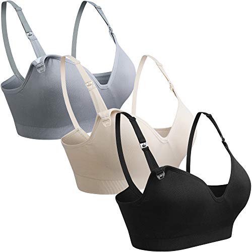 GXXGE Womens Seamless Nursing Bra for Breastfeeding Push Up Sleeping Wireless Maternity Bra - color: 3pcs (Black Beige Grey), size: Large