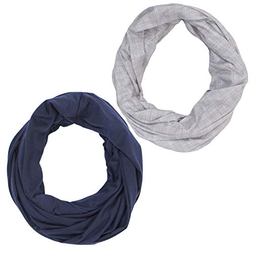 Nursing Cover Up Scarves for Breastfeeding Privacy Multi Use Infinity - color: 2pk Heathered Grey & Navy Blue
