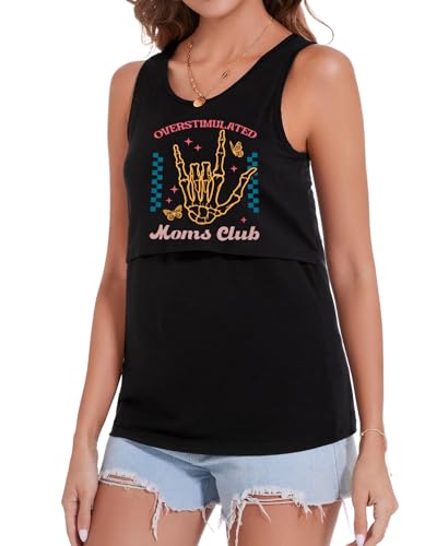 FASHGL Nursing Tank Tops Women Sleeveless Double Breastfeeding Shirts - color: Black, size: Medium