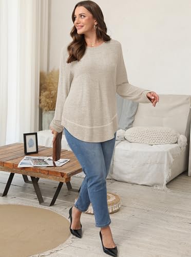 Sampeel Long Sleeve Shirts for Women Tunic Tops Loose Fit Dressy Crew Neck Pullover Sweaters 2026 - color: Apricot, size: Medium