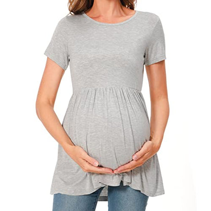 Bearsland Short Sleeve Maternity Top - color: Lake Blue & Light Grey & White Dots, size: Small