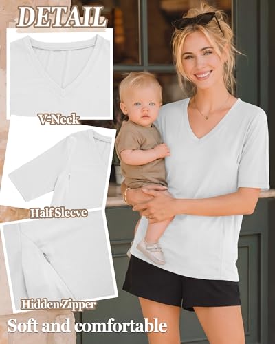 4 Pack Women Nursing Shirts Breastfeeding Tops - color: White, Light Gray, Dark Gray, Black, size: XX-Large