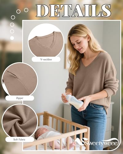 Women’s Waffle Knit Nursing Shirts Regular Fit - color: Coffee, size: X-Large