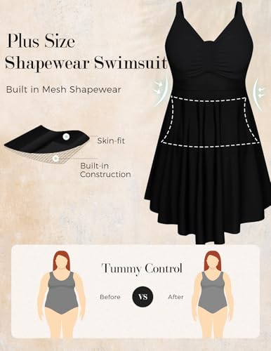 Hanna Nikole Women Plus Size Swimsuit One Piece Tummy Control Bathing Suit - color: Black, size: Medium