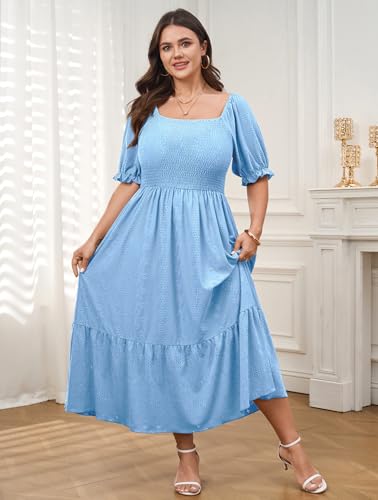 CICIDUDU Plus Size Casual Summer Milkmaid Maxi Dresses for Curvy Women - color: Blue, size: 4X-Large Plus