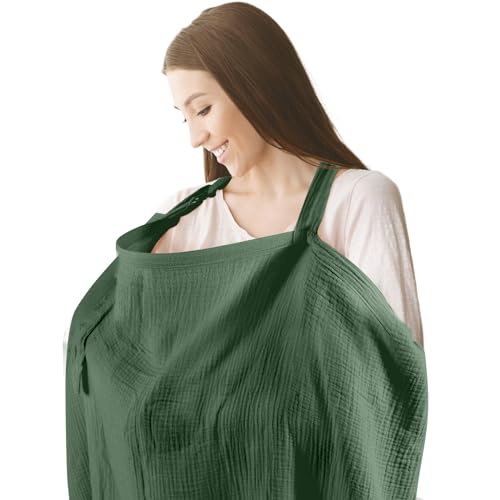 Muslin Nursing Covers for Breastfeeding - Allows Hands-Free Baby Check, 100% Cotton, Featuring Windproof Straps, Includes A Small Potable Storage Pocket, Baby Breast Feeding Must Haves