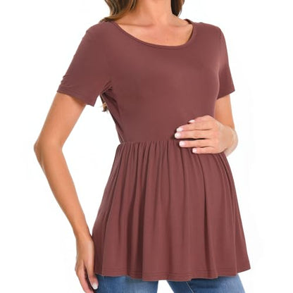 Bearsland Short Sleeve Maternity Top - color: Black&nutshell&coppery Brown, size: Small