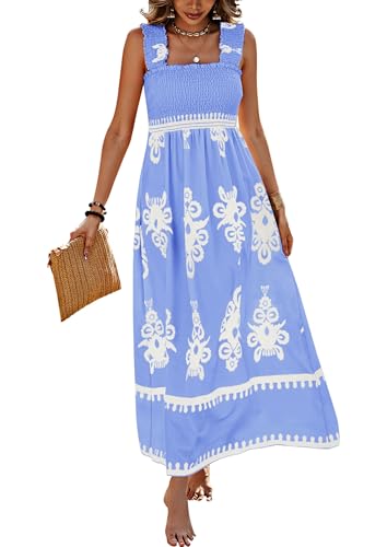PRETTYGARDEN Women's Sleveless Boho Maxi Dress - color: Floral Sky Blue White, size: Small