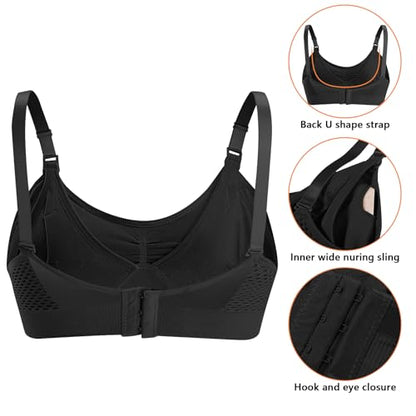 4HOW Pumping Bra Hands Free Pumping and Nursing Bra All in One - color: 2pc(black), size: Large
