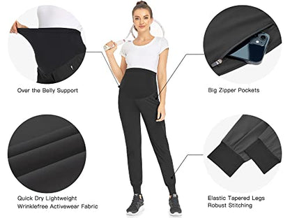 POSHGLAM Women's Maternity Joggers Casual Quick-Dry Active Pregnancy Scrub Pants - color: Black, size: X-Large