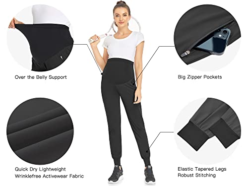 POSHGLAM Women's Maternity Joggers Casual Quick-Dry Active Pregnancy Scrub Pants - color: Black, size: Large