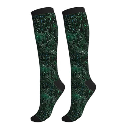 Compression Socks Women and Men 15-20mmHg-Circulation Support Socks for Athletic Running Cycling - color: Circuit Board1