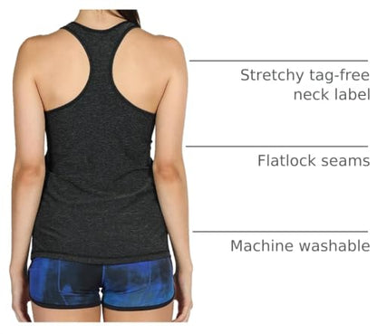 icyzone 3 Pack Women's Racerback Workout Tank Tops - color: Black/Granite/Green, size: Medium