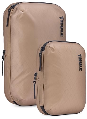 Thule Compression Packing Cube Set, Includes Size Small & Medium, Semitransparent Fabric, Easy to Pack - color: GENTLE BEIGE, size: Small / Medium Set