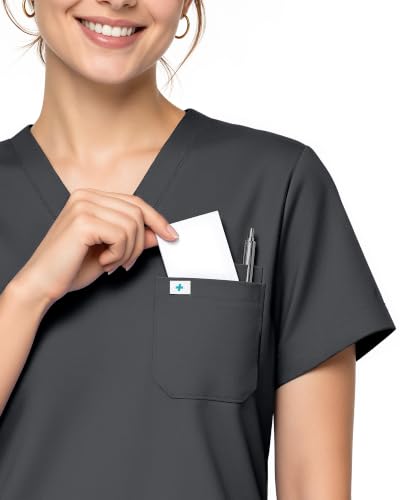 Scrub Tops for Women, Stretch V-Neck Scrub Tops - color: Dark Gray, size: Medium