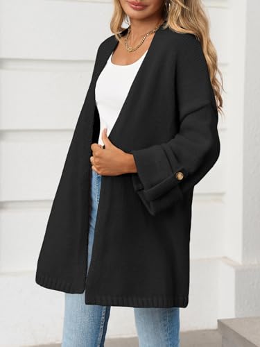 Saodimallsu Womens Oversized Long Cardigan Sweaters Casual Fall Trendy Coat - color: Black, size: Large