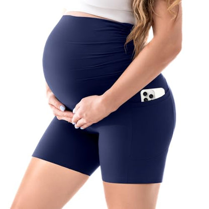 Walifrey Maternity Shorts with Pockets Over the Belly - color: Navy Blue, size: Small