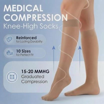 ABSOLUTE SUPPORT Sheer Womens Compression Socks 15-20 mmHg - color: Natural, size: Medium