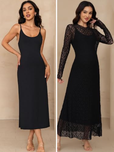 Maternity Dress Set Bodycon Lace Overlay & Inner Slip - color: Black, size: Small
