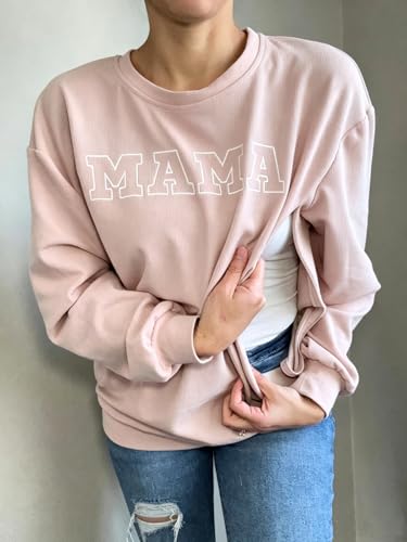 Women Waffle Knit Mama Embroidered Zippers Breastfeeding Nursing Sweatshirt - color: Pink, size: Medium
