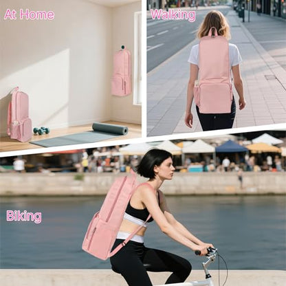Yoga Mat Bag Carrier Backpack with Multi Pockets - color: Pink