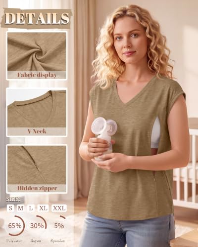 3 Pack Womens Nursing Tops V Neck - color: Light Brown, White, Black, size: XX-Large