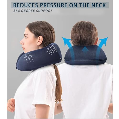 Neck Pillow Airplane Memory Foam Travel Pillows, Dark Blue - color: Dark Blue
