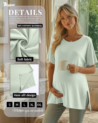 Riyiper 3 Pack Women's Maternity Tunic Cotton Shirts - color: Gray Green, Brick Red, Black, size: Medium