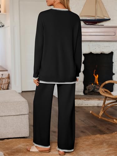 LILLUSORY Lounge Sets Womens 2 Piece Matching 2026 Fall Knit Sweater Set - color: Black, size: Small