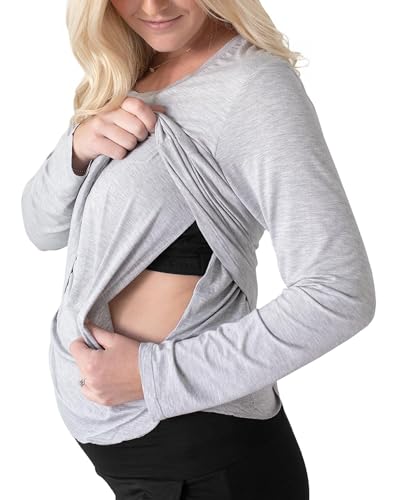 Kindred Bravely Everyday Nursing & Maternity Long Sleeve T-Shirt - color: Grey Heather, size: X-Large