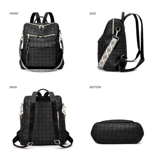 Makes Backpack Purse for Women PU Leather Casual Backpack Daily Travel Bag - color: Black Geometric