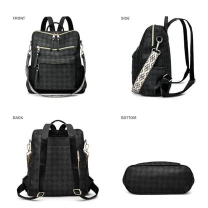 Makes Backpack Purse for Women PU Leather Casual Backpack Daily Travel Bag - color: Black Geometric