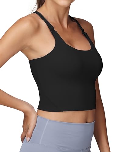 Foucome Nursing Tank Tops Racerback Longline Nursing Sports Bra - color: Black, size: X-Large