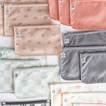 Tiny Twinkle Diaper Bag Organizing Pouches|3 Pack Mess-Proof Clear Front Travel Organizer Bags&TSA Approved Toiletry Bag Set for Baby and Mom Essentials - color: Flutter