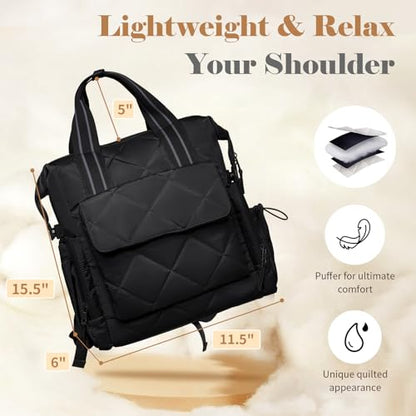 Omanmoli Diaper Bag Backpack Quilted Baby Bag Travel Breast Pump Backpack - color: Black