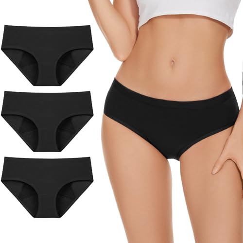 ALLBASE Women's High Absorbency Period Underwear - Leak-Proof & Reusable Menstrual Pants - color: Black-3pack, size: Large