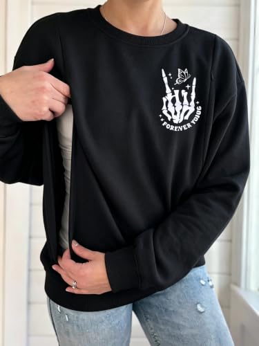 Women's Maternity Nursing Sweatshirt with Double Zipper for Breastfeeding - color: Flower-black, size: Small