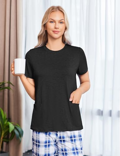 Deyeek Post Surgery Shirts for Women Tear Away Snap Open Back Hospital Tops - color: Black, size: Large