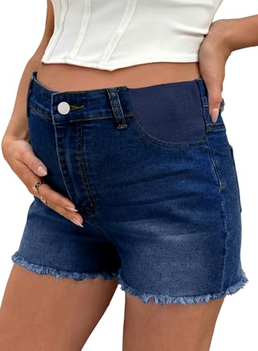 BLENCOT Maternity Jeans Shorts Frayed Hem Pregnancy Shorts Summer Clothes - color: Bluing, size: Large