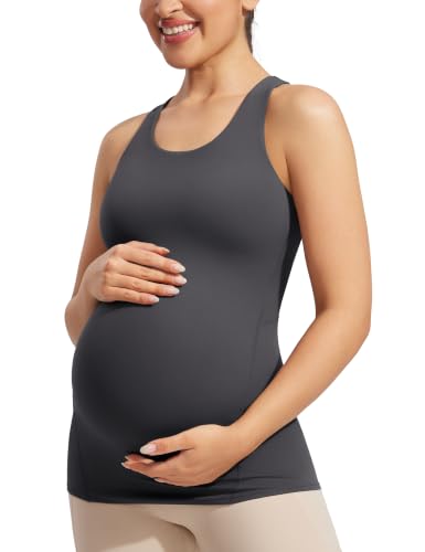 POSHDIVAH Maternity Racerback Tank Tops for Women - color: Grey, size: Medium